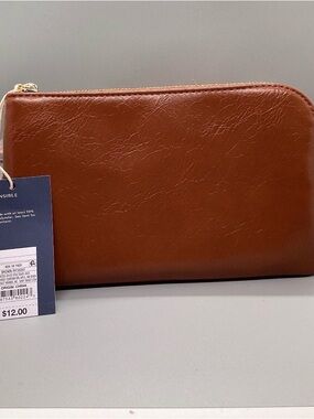 Universal Thread Brown Zip Pouch with Gold Hardware